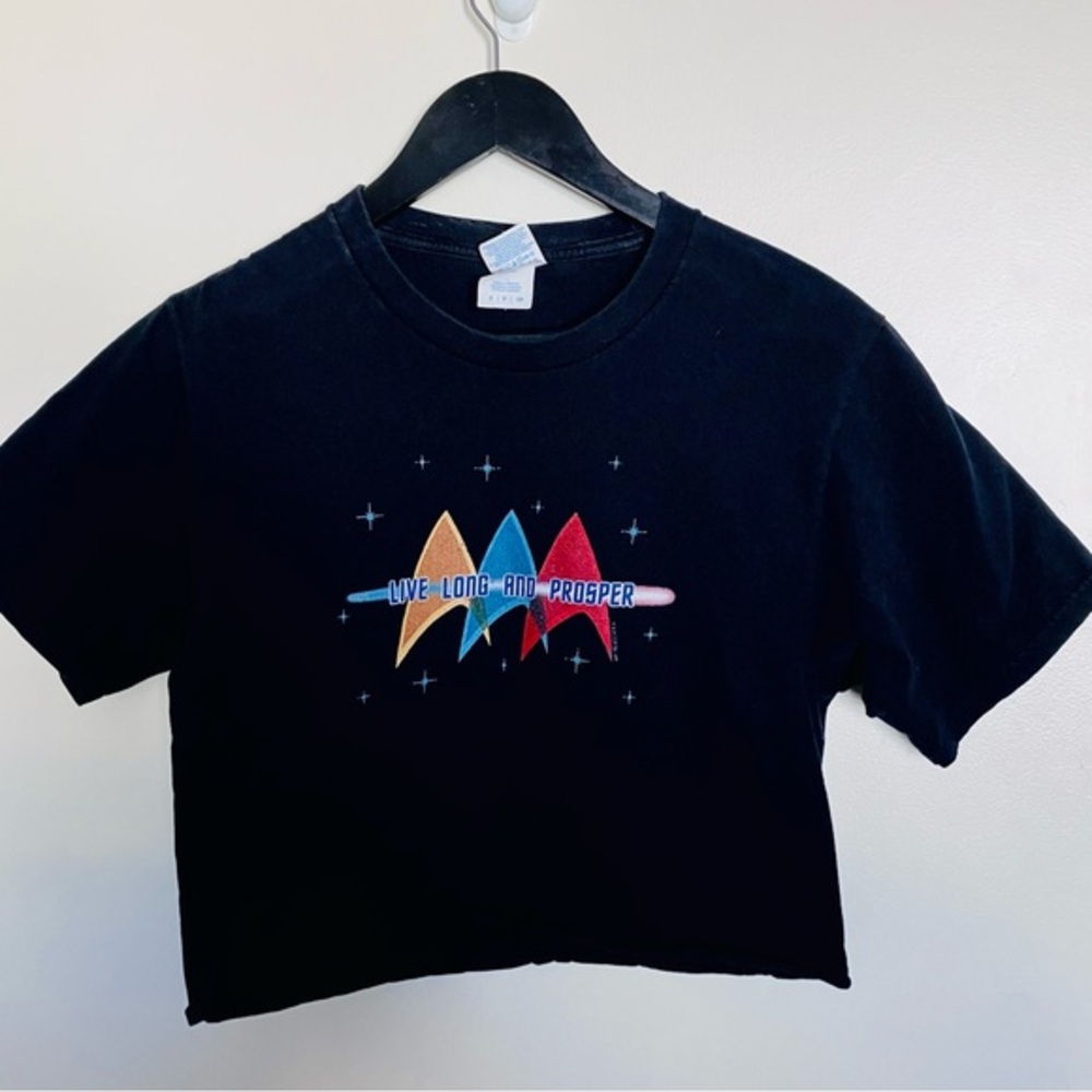 Black Star Trek Fandom Cropped Tee "Live Long and Prosper" Comic Con Size Small
